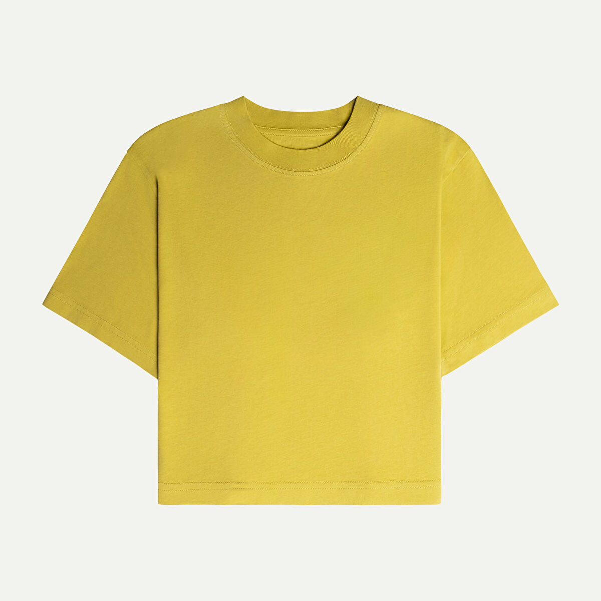 Sarı Kadın Flat Cut Basic Tişört %100 Pamuk | KAFT (Flat Cut - Moss) - 1