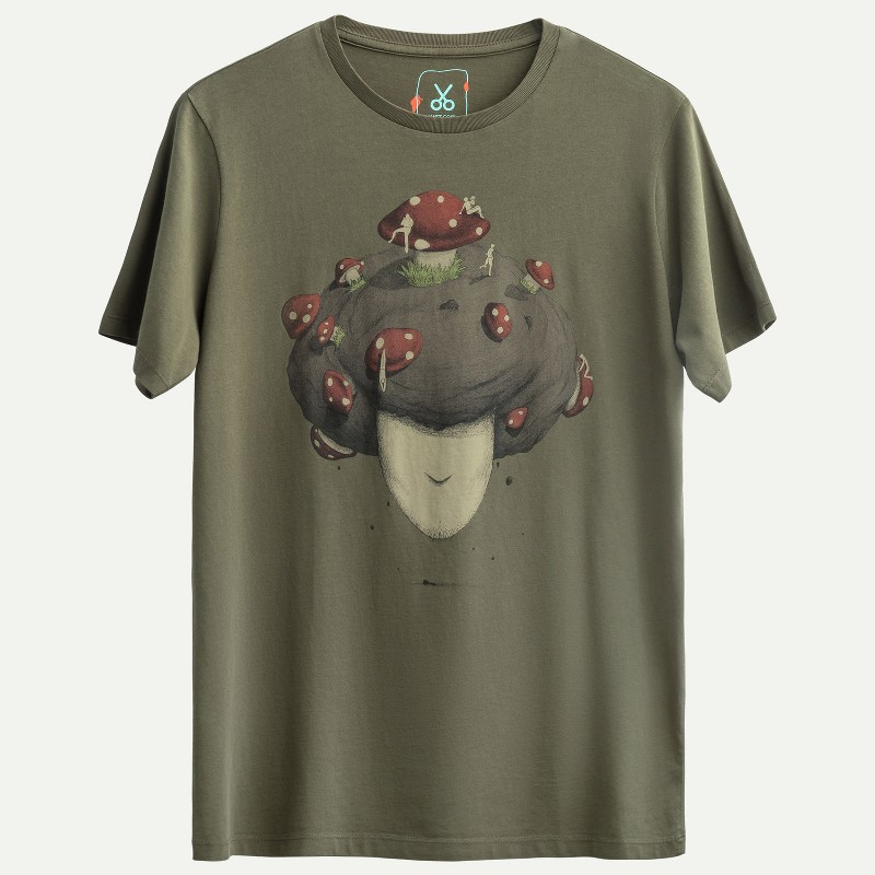 KAFT Haki Unisex Regular Tasarım Tişört Soil Mushroom - 1